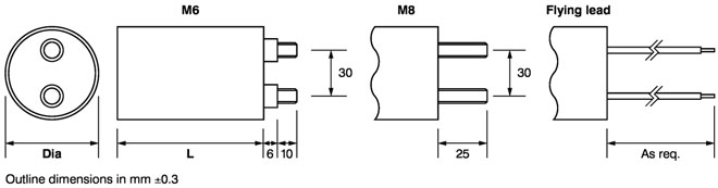 PCS : Polypropylene: 700Vdc - 1800Vdc dimensions